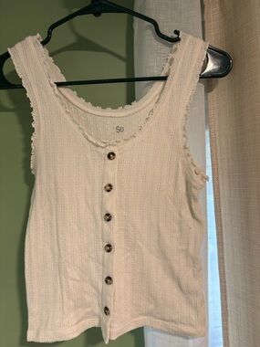Cream Ribbed Button-Front Tank Top